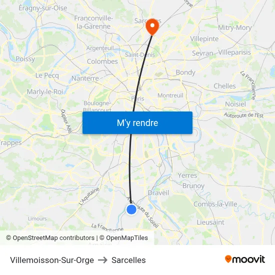Villemoisson-Sur-Orge to Sarcelles map