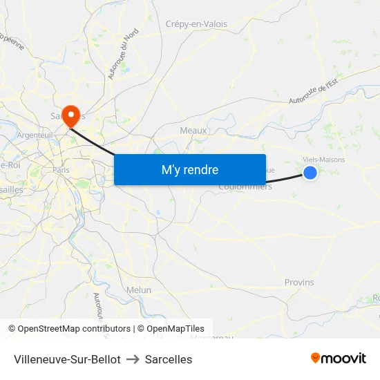 Villeneuve-Sur-Bellot to Sarcelles map