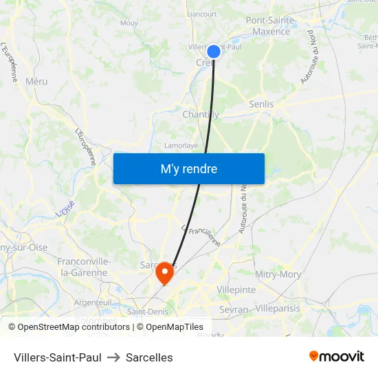 Villers-Saint-Paul to Sarcelles map