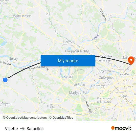 Villette to Sarcelles map