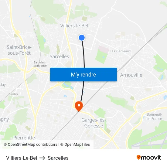 Villiers-Le-Bel to Sarcelles map
