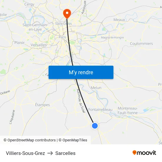 Villiers-Sous-Grez to Sarcelles map