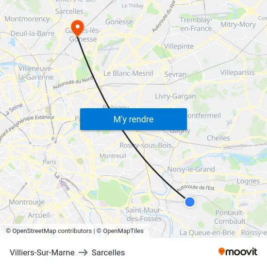 Villiers-Sur-Marne to Sarcelles map