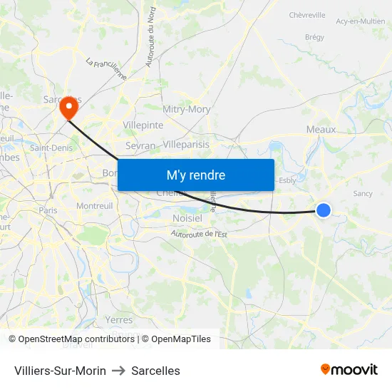Villiers-Sur-Morin to Sarcelles map