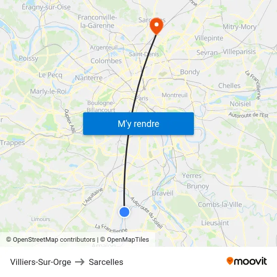 Villiers-Sur-Orge to Sarcelles map