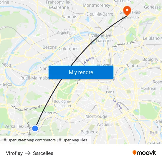 Viroflay to Sarcelles map