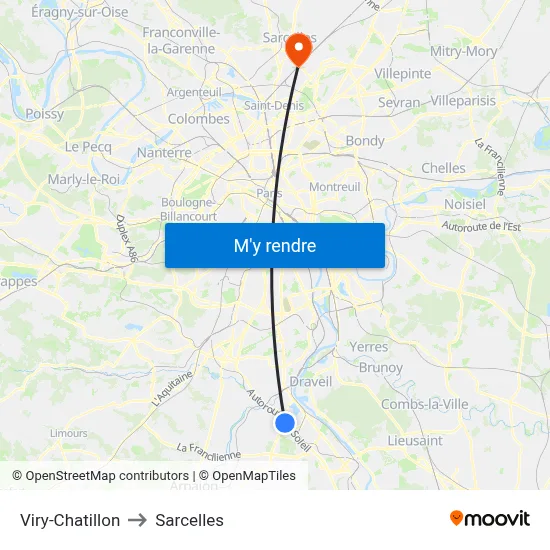 Viry-Chatillon to Sarcelles map