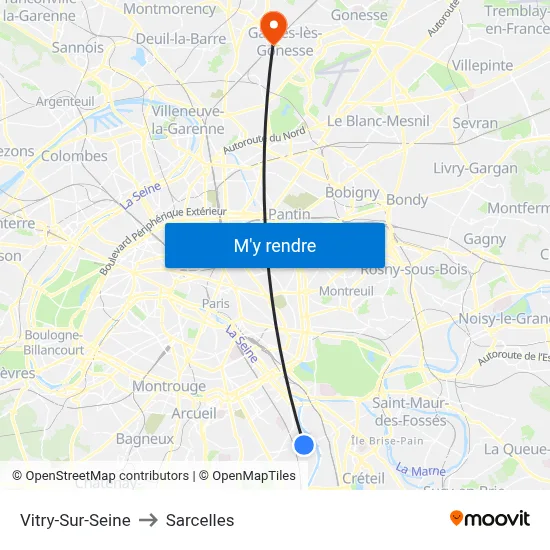 Vitry-Sur-Seine to Sarcelles map