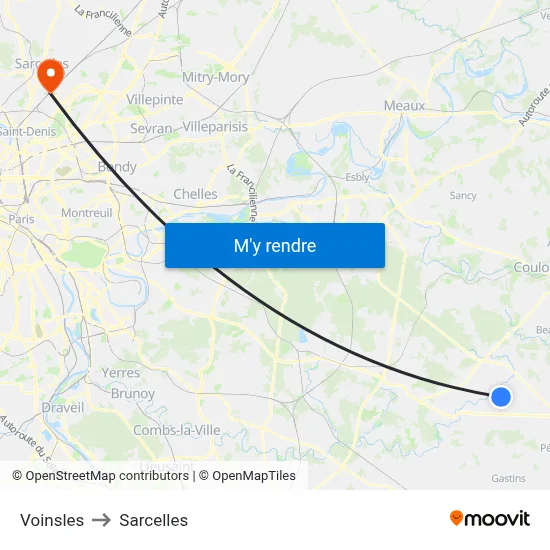 Voinsles to Sarcelles map