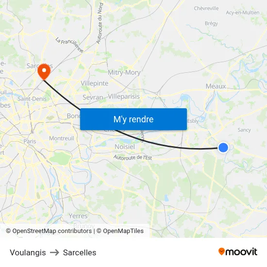 Voulangis to Sarcelles map