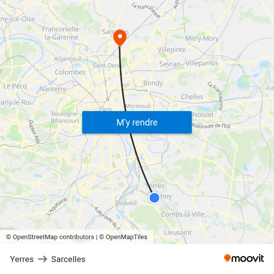 Yerres to Sarcelles map