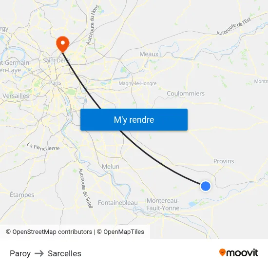 Paroy to Sarcelles map
