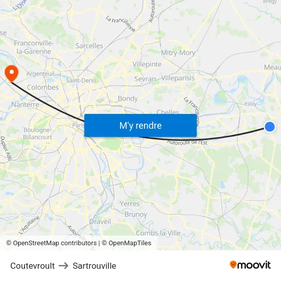Coutevroult to Sartrouville map