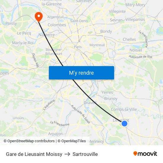 Gare de Lieusaint Moissy to Sartrouville map