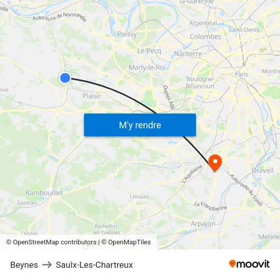 Beynes to Saulx-Les-Chartreux map