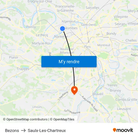 Bezons to Saulx-Les-Chartreux map