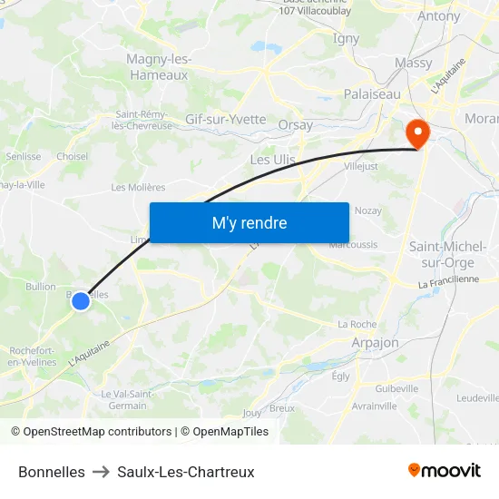 Bonnelles to Saulx-Les-Chartreux map