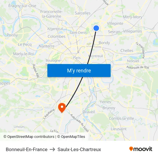 Bonneuil-En-France to Saulx-Les-Chartreux map