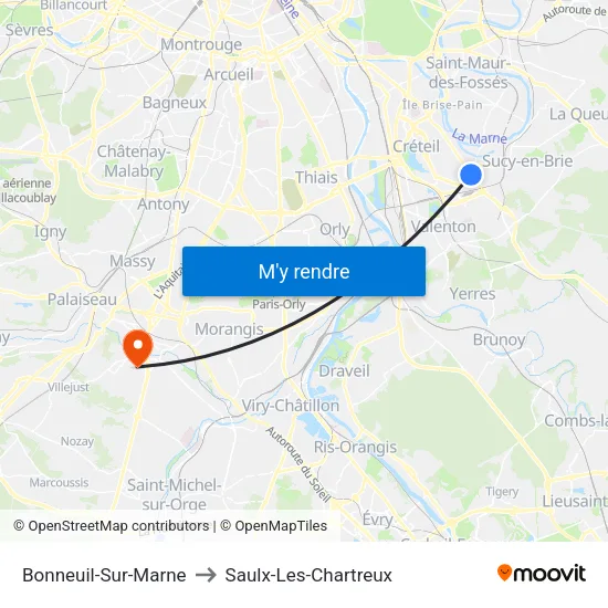 Bonneuil-Sur-Marne to Saulx-Les-Chartreux map