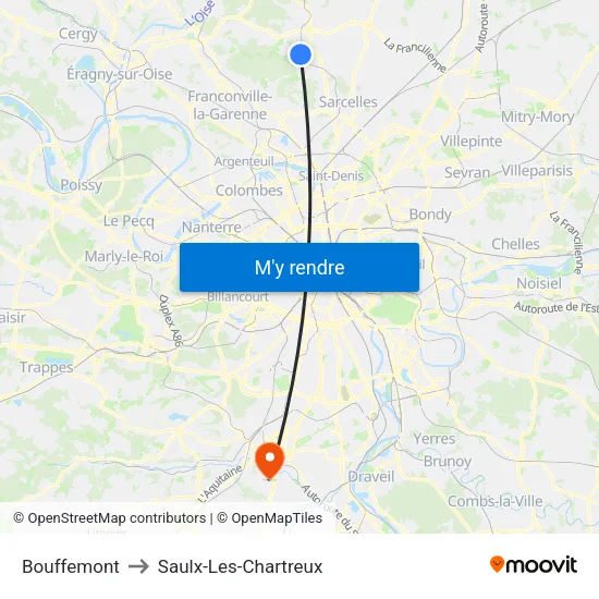 Bouffemont to Saulx-Les-Chartreux map