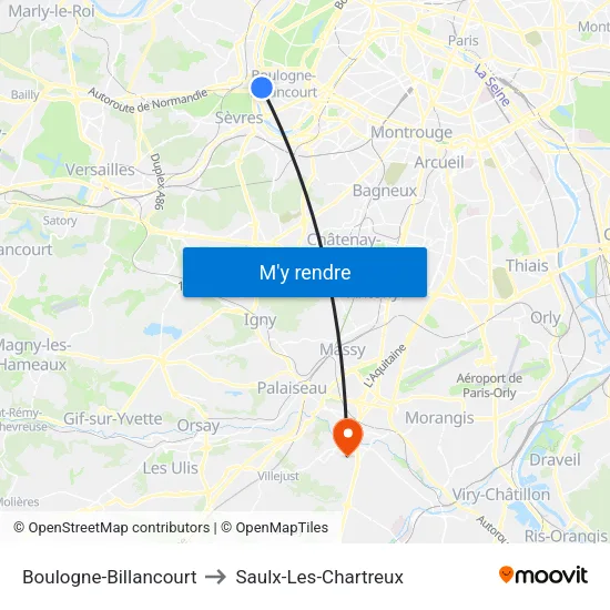 Boulogne-Billancourt to Saulx-Les-Chartreux map