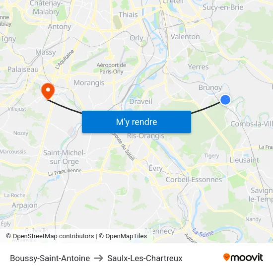 Boussy-Saint-Antoine to Saulx-Les-Chartreux map