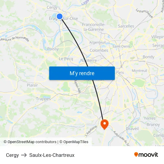 Cergy to Saulx-Les-Chartreux map