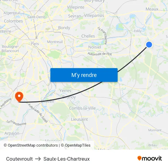 Coutevroult to Saulx-Les-Chartreux map