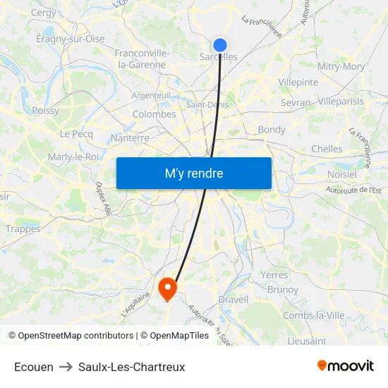 Ecouen to Saulx-Les-Chartreux map