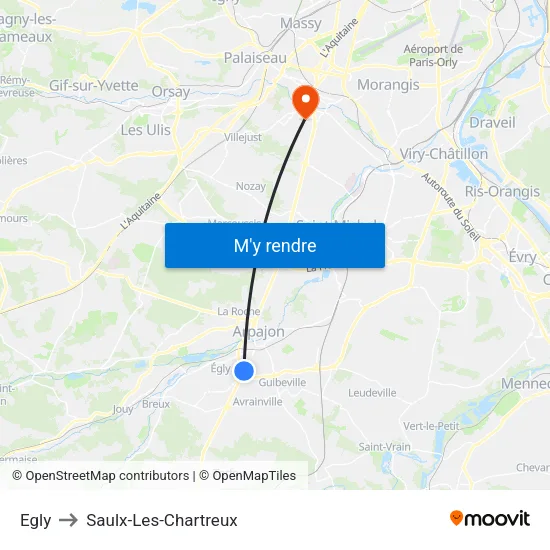 Egly to Saulx-Les-Chartreux map