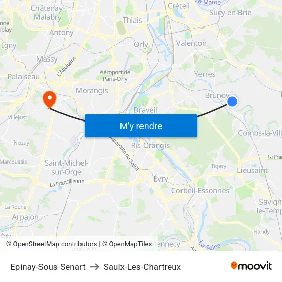 Epinay-Sous-Senart to Saulx-Les-Chartreux map