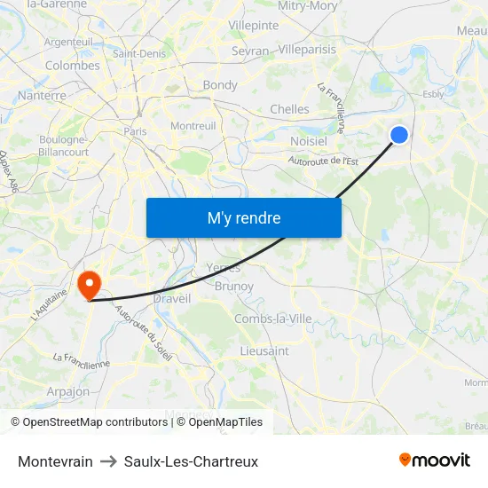 Montevrain to Saulx-Les-Chartreux map