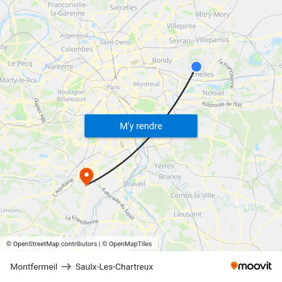 Montfermeil to Saulx-Les-Chartreux map