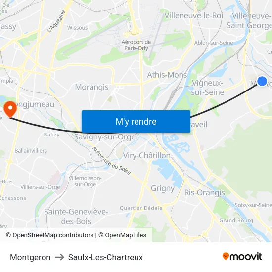 Montgeron to Saulx-Les-Chartreux map