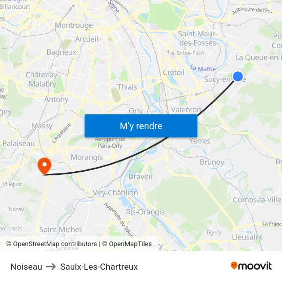 Noiseau to Saulx-Les-Chartreux map