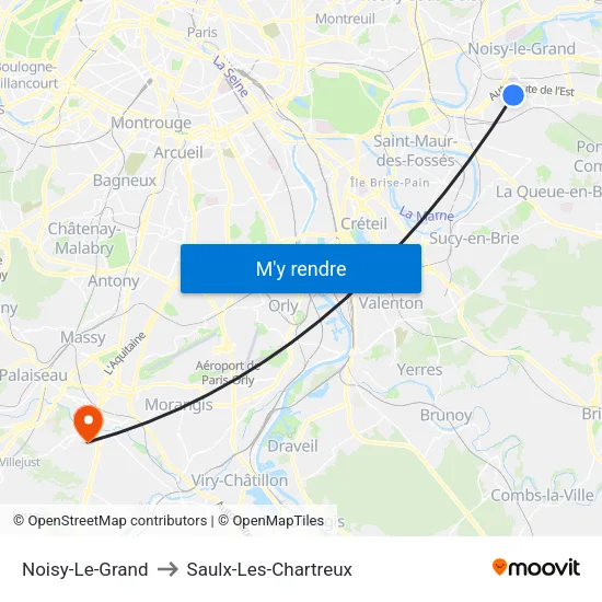 Noisy-Le-Grand to Saulx-Les-Chartreux map