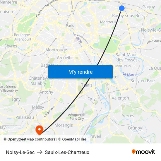 Noisy-Le-Sec to Saulx-Les-Chartreux map