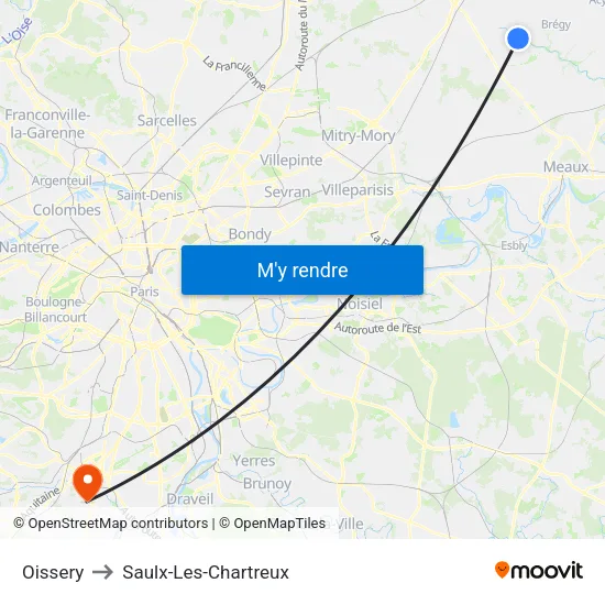 Oissery to Saulx-Les-Chartreux map