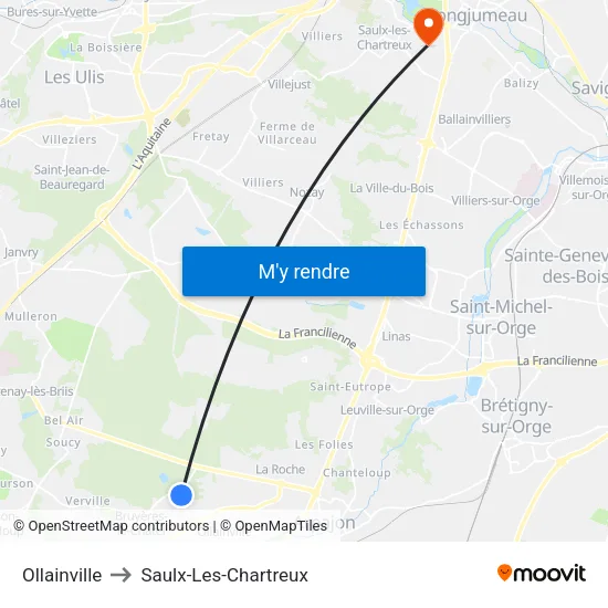 Ollainville to Saulx-Les-Chartreux map