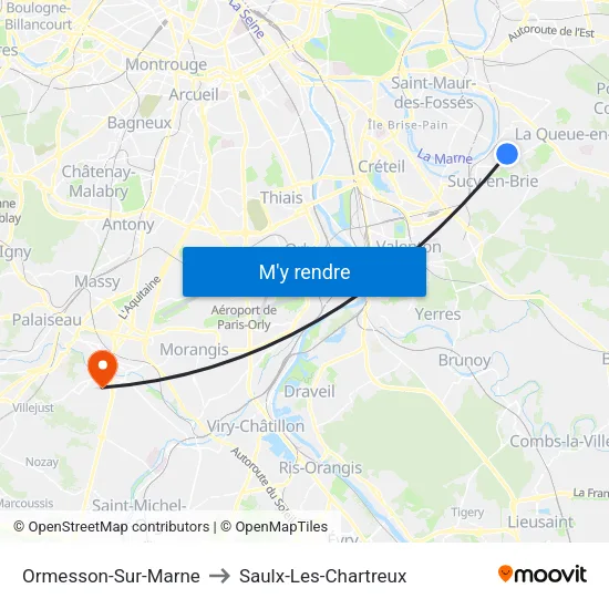 Ormesson-Sur-Marne to Saulx-Les-Chartreux map
