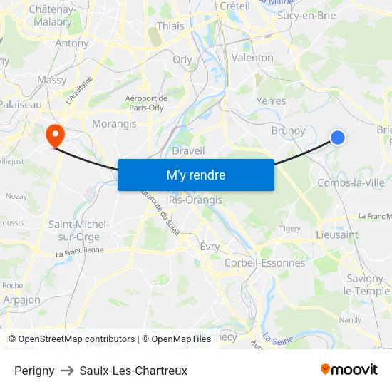 Perigny to Saulx-Les-Chartreux map