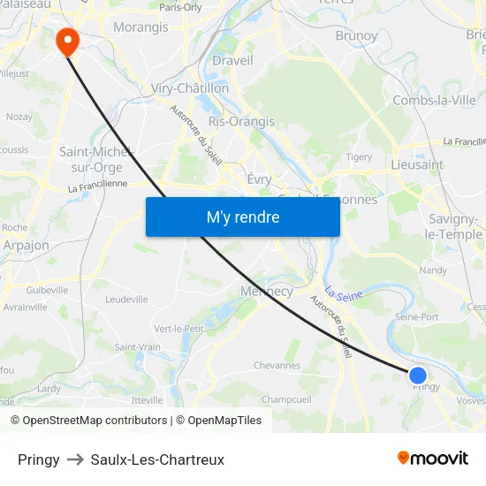 Pringy to Saulx-Les-Chartreux map