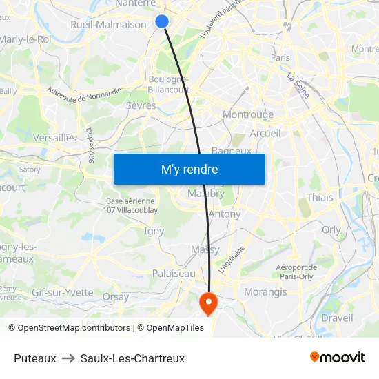 Puteaux to Saulx-Les-Chartreux map