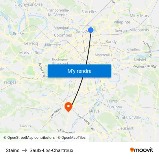 Stains to Saulx-Les-Chartreux map