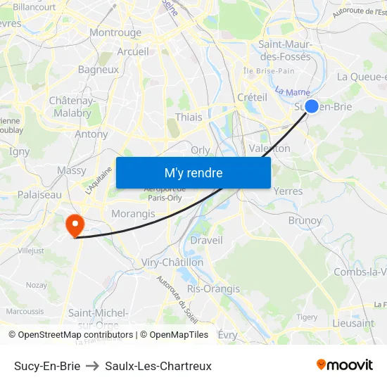 Sucy-En-Brie to Saulx-Les-Chartreux map