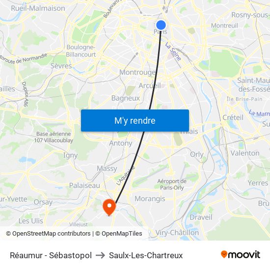 Réaumur - Sébastopol to Saulx-Les-Chartreux map