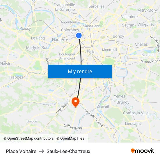 Place Voltaire to Saulx-Les-Chartreux map