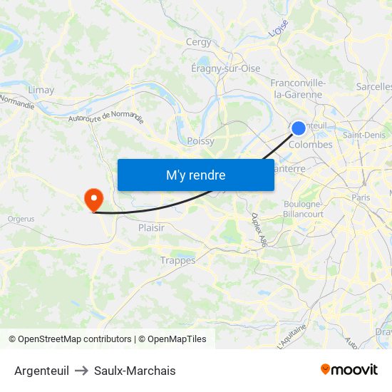 Argenteuil to Saulx-Marchais map