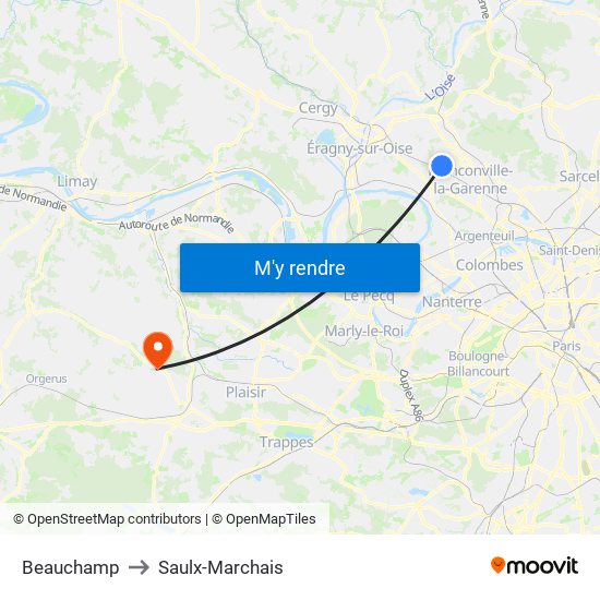 Beauchamp to Saulx-Marchais map