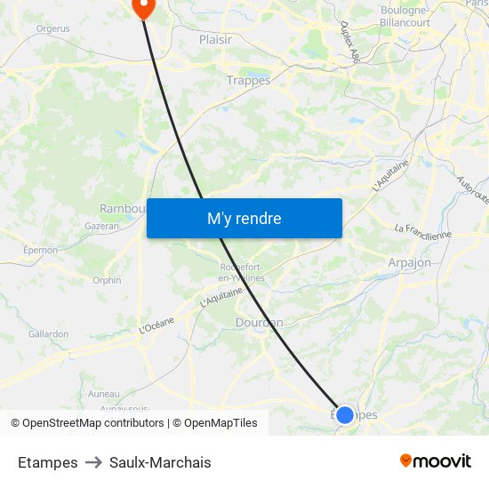 Etampes to Saulx-Marchais map